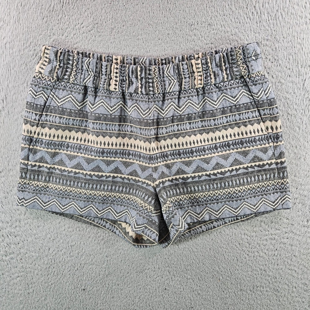 J.Crew Women Blue Gray Geometric Tribal Jacquard Elastic Waist Shorts Size 4